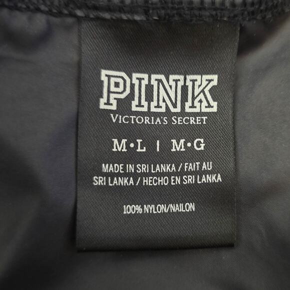 Victoria Secret Pink Black Large Logo Pockets Hooded Rain Packable Jacket M - Picture 5 of 5